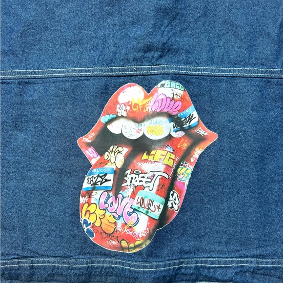 Denim Jacket with The Rolling Stones Transfer Sticker Print on the Back. - Picture 3 of 8
